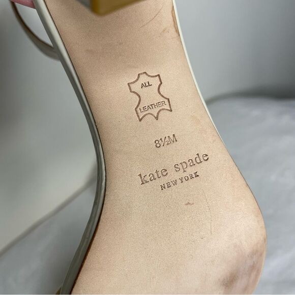 Kate Spade Sandals Susane Crinkle Patent Leather Strap Heels Cream Bone Size 8.5 - Picture 12 of 16